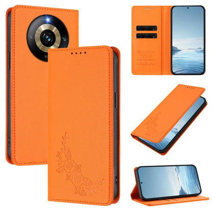 Peony Embossed Magnetic RFID Vegan Leather Phone Case, For Realme 11 4G, For Realme GT5 / GT5 240W, For Realme Narzo 60 Pro, For Realme C65 4G, For Realme C55 / Narzo N55, For Realme 10T / 10s, For Realme GT3 / GT Neo 5 240W