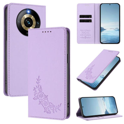 Peony Embossed Magnetic RFID Vegan Leather Phone Case, For Realme 11 4G, For Realme GT5 / GT5 240W, For Realme Narzo 60 Pro, For Realme C65 4G, For Realme C55 / Narzo N55, For Realme 10T / 10s, For Realme GT3 / GT Neo 5 240W