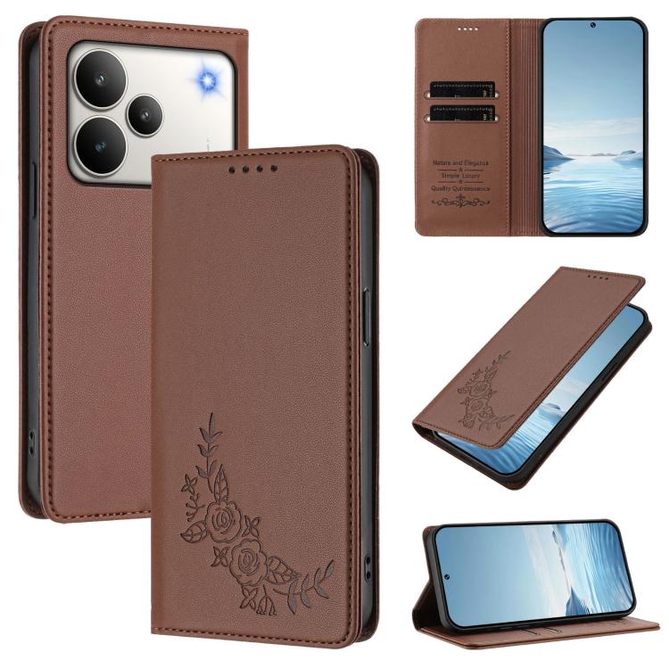 Peony Embossed Magnetic RFID Vegan Leather Phone Case, For Realme C71 India / Note 70 / Note 70T 4G, For Realme C85 Pro 4G, For Realme P4 Pro 5G, For Realme P4 5G, For Realme 15T 5G, For Realme C63 4G / C61 / C61 India / Note 60                        ...