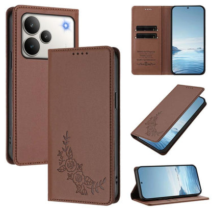 Peony Embossed Magnetic RFID Vegan Leather Phone Case, For Realme C71 India / Note 70 / Note 70T 4G, For Realme C85 Pro 4G, For Realme P4 Pro 5G, For Realme P4 5G, For Realme 15T 5G, For Realme C63 4G / C61 / C61 India / Note 60                        ...