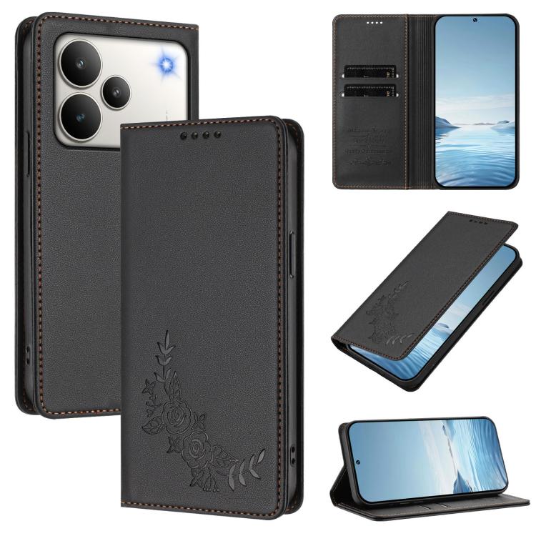 Peony Embossed Magnetic RFID Vegan Leather Phone Case, For Realme C71 India / Note 70 / Note 70T 4G, For Realme C85 Pro 4G, For Realme P4 Pro 5G, For Realme P4 5G, For Realme 15T 5G, For Realme C63 4G / C61 / C61 India / Note 60                        ...