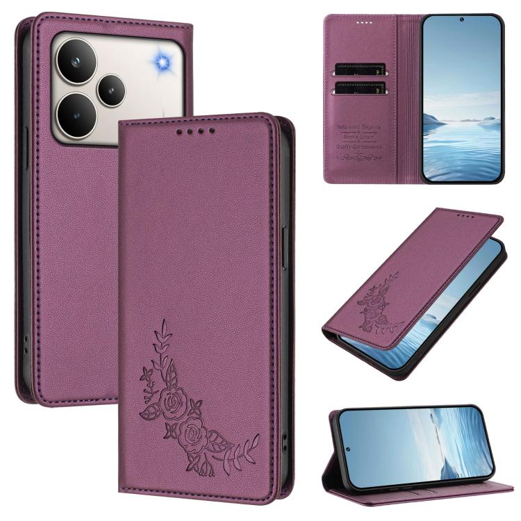 Peony Embossed Magnetic RFID Vegan Leather Phone Case, For Realme C71 India / Note 70 / Note 70T 4G, For Realme C85 Pro 4G, For Realme P4 Pro 5G, For Realme P4 5G, For Realme 15T 5G, For Realme C63 4G / C61 / C61 India / Note 60                        ...