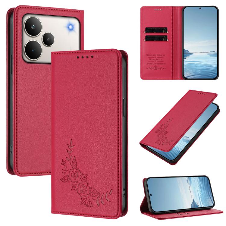 Peony Embossed Magnetic RFID Vegan Leather Phone Case, For Realme C71 India / Note 70 / Note 70T 4G, For Realme C85 Pro 4G, For Realme P4 Pro 5G, For Realme P4 5G, For Realme 15T 5G, For Realme C63 4G / C61 / C61 India / Note 60                        ...