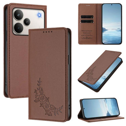 Peony Embossed Magnetic RFID Vegan Leather Phone Case, For Realme C71 India / Note 70 / Note 70T 4G, For Realme C85 Pro 4G, For Realme P4 Pro 5G, For Realme P4 5G, For Realme 15T 5G, For Realme C63 4G / C61 / C61 India / Note 60                        ...