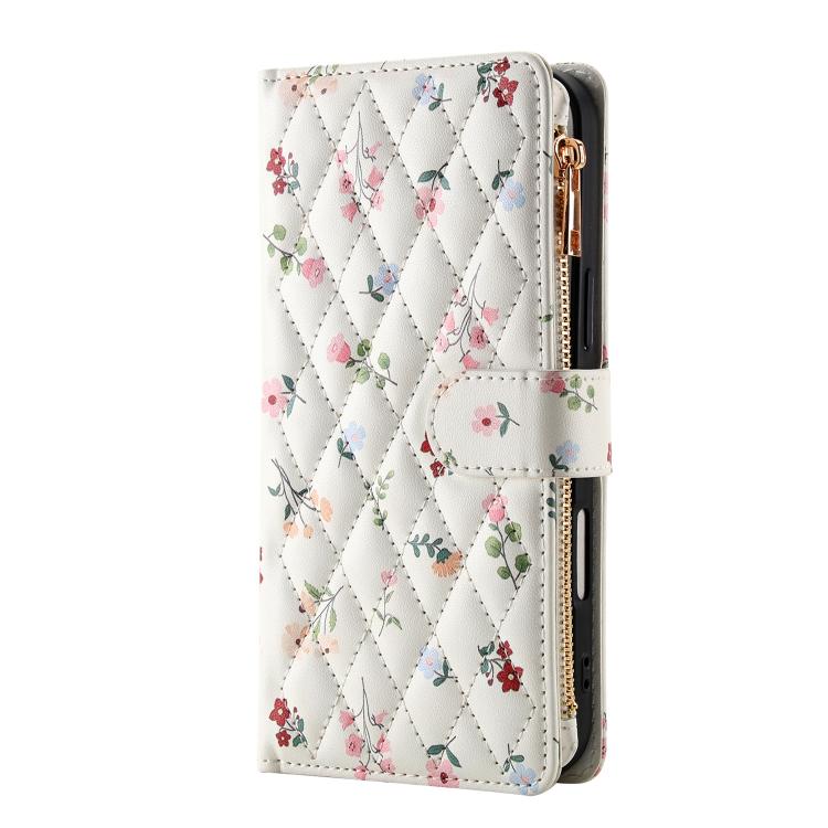 Flower Pattern Zipper Wallet Vegan Leather Phone Case with Lanyard, For Google Pixel 10 Pro XL / 9 Pro XL, For Google Pixel 10 / 10 Pro / 9 / 9 Pro