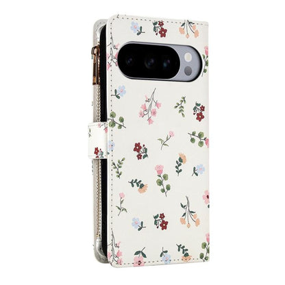 Flower Pattern Zipper Wallet Vegan Leather Phone Case with Lanyard, For Google Pixel 10 Pro XL / 9 Pro XL, For Google Pixel 10 / 10 Pro / 9 / 9 Pro