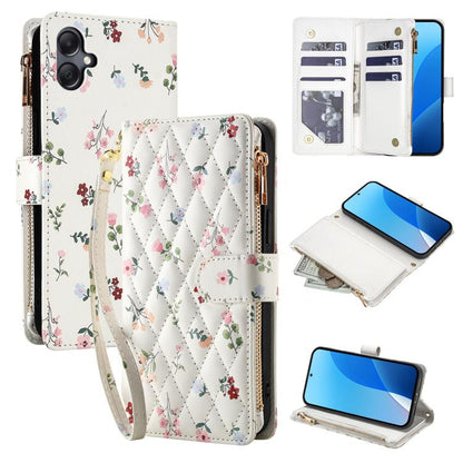 Flower Pattern Zipper Wallet Vegan Leather Phone Case with Lanyard, For Samsung Galaxy A57 5G, For Samsung Galaxy A37 5G / A36 5G / A56 5G, For Samsung Galaxy A17 / A26 5G, For Samsung Galaxy A06 / A07, For Samsung Galaxy A16 4G / 5G                   ...