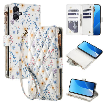 Flower Pattern Zipper Wallet Vegan Leather Phone Case with Lanyard, For Samsung Galaxy A57 5G, For Samsung Galaxy A37 5G / A36 5G / A56 5G, For Samsung Galaxy A17 / A26 5G, For Samsung Galaxy A06 / A07, For Samsung Galaxy A16 4G / 5G                   ...