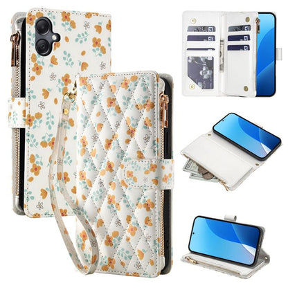 Flower Pattern Zipper Wallet Vegan Leather Phone Case with Lanyard, For Samsung Galaxy A57 5G, For Samsung Galaxy A37 5G / A36 5G / A56 5G, For Samsung Galaxy A17 / A26 5G, For Samsung Galaxy A06 / A07, For Samsung Galaxy A16 4G / 5G                   ...