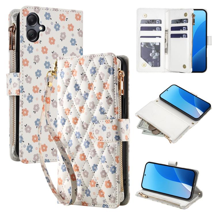 Flower Pattern Zipper Wallet Vegan Leather Phone Case with Lanyard, For Samsung Galaxy A57 5G, For Samsung Galaxy A37 5G / A36 5G / A56 5G, For Samsung Galaxy A17 / A26 5G, For Samsung Galaxy A06 / A07, For Samsung Galaxy A16 4G / 5G                   ...