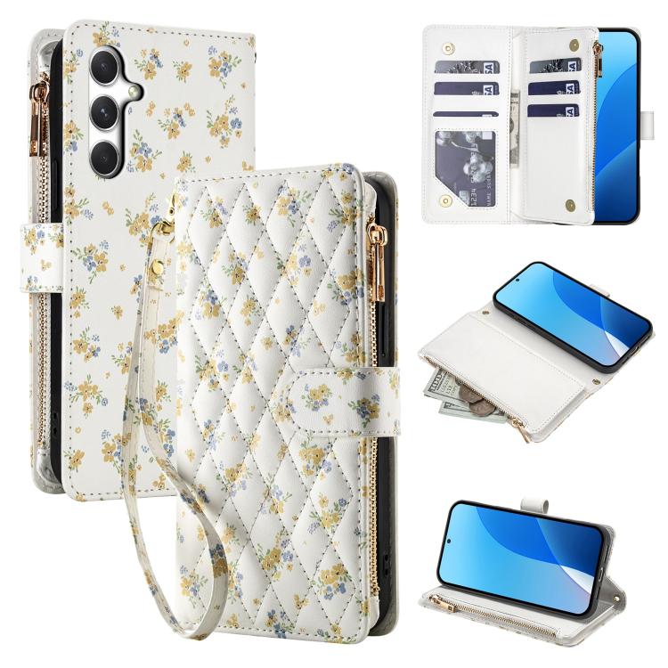 Flower Pattern Zipper Wallet Vegan Leather Phone Case with Lanyard, For Samsung Galaxy A57 5G, For Samsung Galaxy A37 5G / A36 5G / A56 5G, For Samsung Galaxy A17 / A26 5G, For Samsung Galaxy A06 / A07, For Samsung Galaxy A16 4G / 5G                   ...
