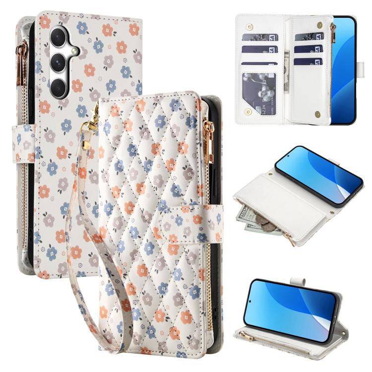 Flower Pattern Zipper Wallet Vegan Leather Phone Case with Lanyard, For Samsung Galaxy A57 5G, For Samsung Galaxy A37 5G / A36 5G / A56 5G, For Samsung Galaxy A17 / A26 5G, For Samsung Galaxy A06 / A07, For Samsung Galaxy A16 4G / 5G                   ...