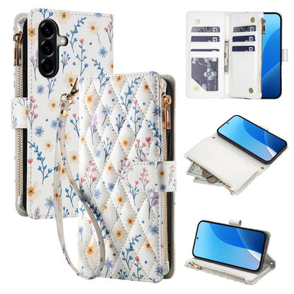 Flower Pattern Zipper Wallet Vegan Leather Phone Case with Lanyard, For Samsung Galaxy A57 5G, For Samsung Galaxy A37 5G / A36 5G / A56 5G, For Samsung Galaxy A17 / A26 5G, For Samsung Galaxy A06 / A07, For Samsung Galaxy A16 4G / 5G                   ...