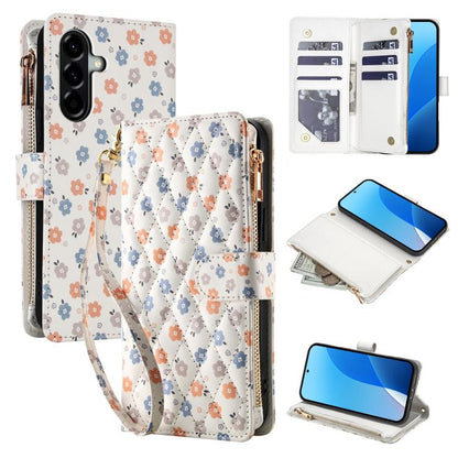 Flower Pattern Zipper Wallet Vegan Leather Phone Case with Lanyard, For Samsung Galaxy A57 5G, For Samsung Galaxy A37 5G / A36 5G / A56 5G, For Samsung Galaxy A17 / A26 5G, For Samsung Galaxy A06 / A07, For Samsung Galaxy A16 4G / 5G                   ...