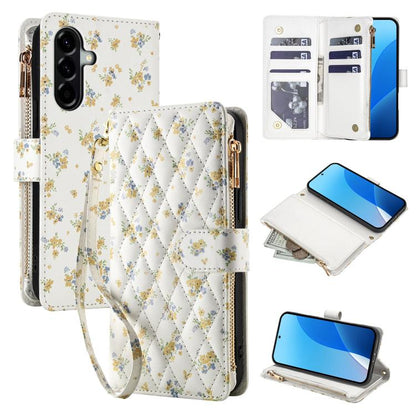 Flower Pattern Zipper Wallet Vegan Leather Phone Case with Lanyard, For Samsung Galaxy A57 5G, For Samsung Galaxy A37 5G / A36 5G / A56 5G, For Samsung Galaxy A17 / A26 5G, For Samsung Galaxy A06 / A07, For Samsung Galaxy A16 4G / 5G                   ...