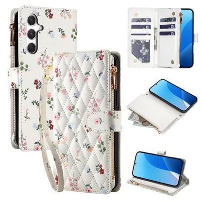 Flower Pattern Zipper Wallet Vegan Leather Phone Case with Lanyard, For Samsung Galaxy A57 5G, For Samsung Galaxy A37 5G / A36 5G / A56 5G, For Samsung Galaxy A17 / A26 5G, For Samsung Galaxy A06 / A07, For Samsung Galaxy A16 4G / 5G                   ...