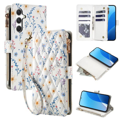Flower Pattern Zipper Wallet Vegan Leather Phone Case with Lanyard, For Samsung Galaxy A57 5G, For Samsung Galaxy A37 5G / A36 5G / A56 5G, For Samsung Galaxy A17 / A26 5G, For Samsung Galaxy A06 / A07, For Samsung Galaxy A16 4G / 5G                   ...