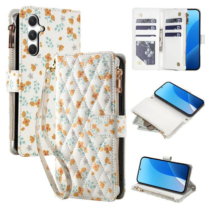 Flower Pattern Zipper Wallet Vegan Leather Phone Case with Lanyard, For Samsung Galaxy A57 5G, For Samsung Galaxy A37 5G / A36 5G / A56 5G, For Samsung Galaxy A17 / A26 5G, For Samsung Galaxy A06 / A07, For Samsung Galaxy A16 4G / 5G                   ...