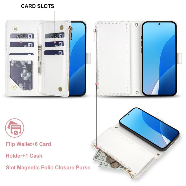 Flower Pattern Zipper Wallet Vegan Leather Phone Case with Lanyard, For Samsung Galaxy A57 5G, For Samsung Galaxy A37 5G / A36 5G / A56 5G, For Samsung Galaxy A17 / A26 5G, For Samsung Galaxy A06 / A07, For Samsung Galaxy A16 4G / 5G                   ...