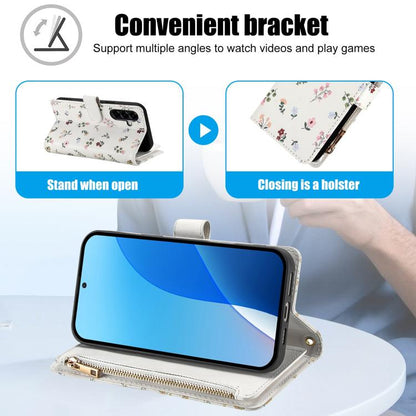Flower Pattern Zipper Wallet Vegan Leather Phone Case with Lanyard, For Samsung Galaxy A57 5G, For Samsung Galaxy A37 5G / A36 5G / A56 5G, For Samsung Galaxy A17 / A26 5G, For Samsung Galaxy A06 / A07, For Samsung Galaxy A16 4G / 5G                   ...