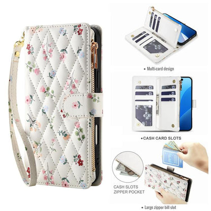 Flower Pattern Zipper Wallet Vegan Leather Phone Case with Lanyard, For Samsung Galaxy A57 5G, For Samsung Galaxy A37 5G / A36 5G / A56 5G, For Samsung Galaxy A17 / A26 5G, For Samsung Galaxy A06 / A07, For Samsung Galaxy A16 4G / 5G                   ...