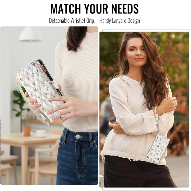 Flower Pattern Zipper Wallet Vegan Leather Phone Case with Lanyard, For Samsung Galaxy A57 5G, For Samsung Galaxy A37 5G / A36 5G / A56 5G, For Samsung Galaxy A17 / A26 5G, For Samsung Galaxy A06 / A07, For Samsung Galaxy A16 4G / 5G                   ...