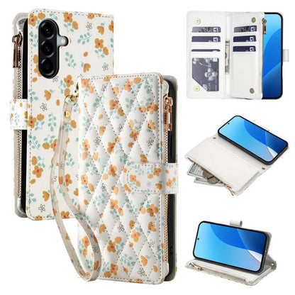 Flower Pattern Zipper Wallet Vegan Leather Phone Case with Lanyard, For Samsung Galaxy A57 5G, For Samsung Galaxy A37 5G / A36 5G / A56 5G, For Samsung Galaxy A17 / A26 5G, For Samsung Galaxy A06 / A07, For Samsung Galaxy A16 4G / 5G                   ...