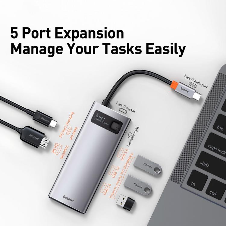 Baseus Metallic Glow Series CAHUB-CX0G 5 in 1 Multifunctional Type-C HUB Docking Station