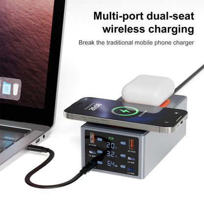 220W Multi-Port Smart Desktop Charging Station with 15W Dual Wireless Charging Function, AU Plug, EU Plug, UK Plug, US Plug
