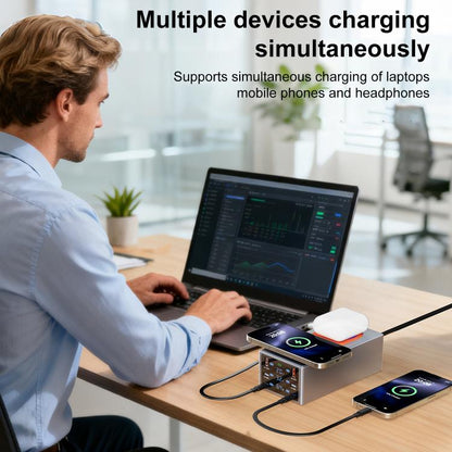 220W Multi-Port Smart Desktop Charging Station with 15W Dual Wireless Charging Function, AU Plug, EU Plug, UK Plug, US Plug