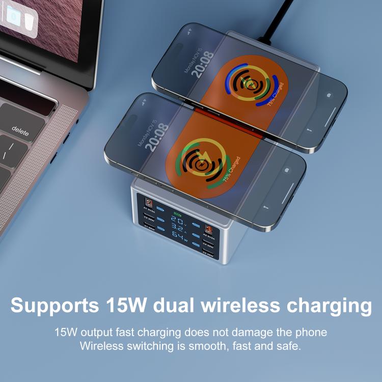 220W Multi-Port Smart Desktop Charging Station with 15W Dual Wireless Charging Function, AU Plug, EU Plug, UK Plug, US Plug