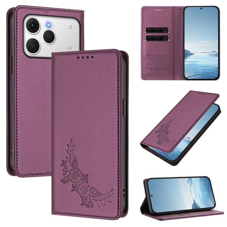 Peony Embossed Magnetic RFID Vegan Leather Phone Case, For Tecno Spark 40 Pro+ 4G, For Tecno Spark 40 Pro 4G, For Tecno Spark 40 4G, For Tecno Pova 7 Ultra 5G, For Tecno Spark Go 1 / Go 1S / Pop 9, For Tecno Camon 40 Pro 4G, For Tecno Camon 40 Premier ...