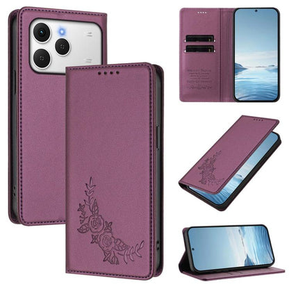 Peony Embossed Magnetic RFID Vegan Leather Phone Case, For Tecno Spark 40 Pro+ 4G, For Tecno Spark 40 Pro 4G, For Tecno Spark 40 4G, For Tecno Pova 7 Ultra 5G, For Tecno Spark Go 1 / Go 1S / Pop 9, For Tecno Camon 40 Pro 4G, For Tecno Camon 40 Premier ...