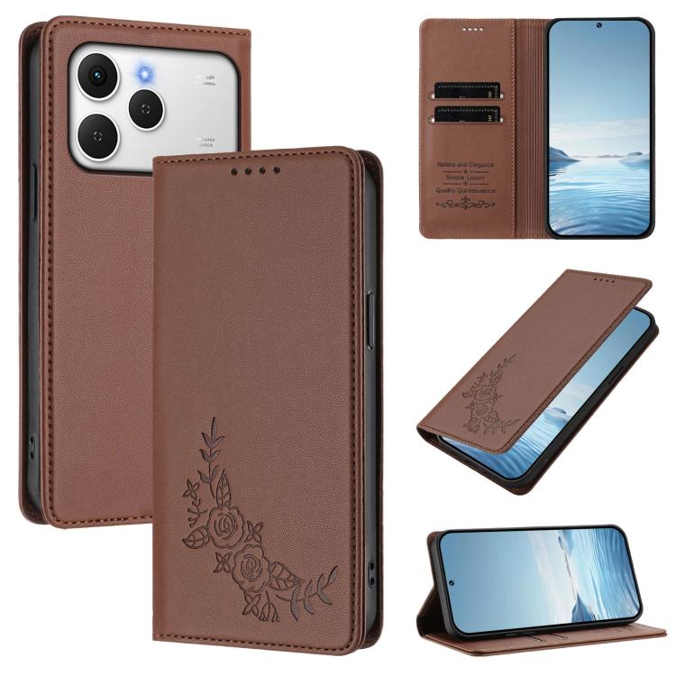 Peony Embossed Magnetic RFID Vegan Leather Phone Case, For Tecno Spark 40 Pro+ 4G, For Tecno Spark 40 Pro 4G, For Tecno Spark 40 4G, For Tecno Pova 7 Ultra 5G, For Tecno Spark Go 1 / Go 1S / Pop 9, For Tecno Camon 40 Pro 4G, For Tecno Camon 40 Premier ...