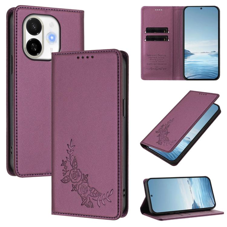 Peony Embossed Magnetic RFID Vegan Leather Phone Case, For Tecno Spark 40 Pro+ 4G, For Tecno Spark 40 Pro 4G, For Tecno Spark 40 4G, For Tecno Pova 7 Ultra 5G, For Tecno Spark Go 1 / Go 1S / Pop 9, For Tecno Camon 40 Pro 4G, For Tecno Camon 40 Premier ...