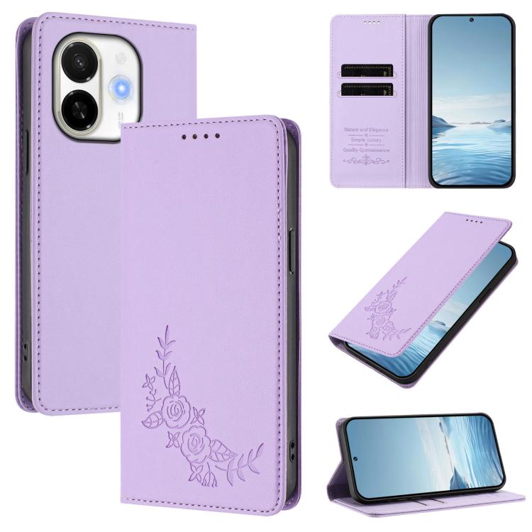 Peony Embossed Magnetic RFID Vegan Leather Phone Case, For Tecno Spark 40 Pro+ 4G, For Tecno Spark 40 Pro 4G, For Tecno Spark 40 4G, For Tecno Pova 7 Ultra 5G, For Tecno Spark Go 1 / Go 1S / Pop 9, For Tecno Camon 40 Pro 4G, For Tecno Camon 40 Premier ...
