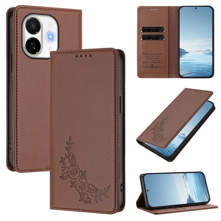 Peony Embossed Magnetic RFID Vegan Leather Phone Case, For Tecno Spark 40 Pro+ 4G, For Tecno Spark 40 Pro 4G, For Tecno Spark 40 4G, For Tecno Pova 7 Ultra 5G, For Tecno Spark Go 1 / Go 1S / Pop 9, For Tecno Camon 40 Pro 4G, For Tecno Camon 40 Premier ...