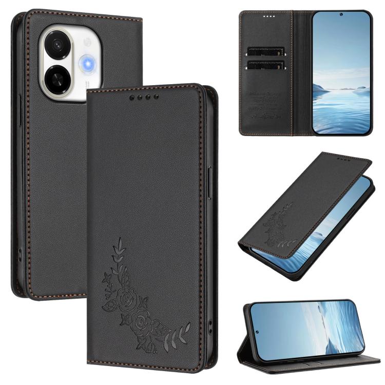 Peony Embossed Magnetic RFID Vegan Leather Phone Case, For Tecno Spark 40 Pro+ 4G, For Tecno Spark 40 Pro 4G, For Tecno Spark 40 4G, For Tecno Pova 7 Ultra 5G, For Tecno Spark Go 1 / Go 1S / Pop 9, For Tecno Camon 40 Pro 4G, For Tecno Camon 40 Premier ...