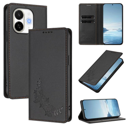 Peony Embossed Magnetic RFID Vegan Leather Phone Case, For Tecno Spark 40 Pro+ 4G, For Tecno Spark 40 Pro 4G, For Tecno Spark 40 4G, For Tecno Pova 7 Ultra 5G, For Tecno Spark Go 1 / Go 1S / Pop 9, For Tecno Camon 40 Pro 4G, For Tecno Camon 40 Premier ...