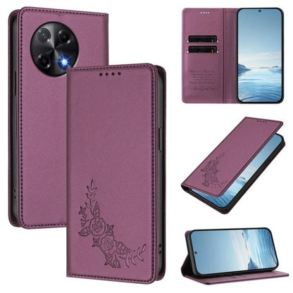 Peony Embossed Magnetic RFID Vegan Leather Phone Case, For Tecno Camon 30S / 30S Pro, For Tecno Pova 6 Neo 5G / Spark 30 5G, For Tecno Spark 30 Pro 4G, For Tecno Spark 30 4G, For Tecno Spark 30C 4G, For Tecno Spark 20 Pro 5G, For Tecno Spark 10 Pro Mag...