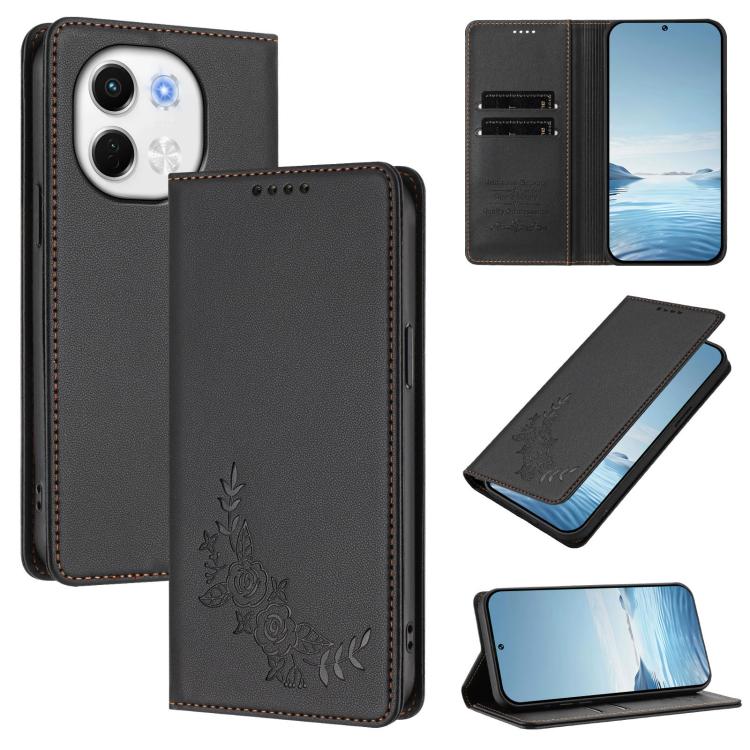 Peony Embossed Magnetic RFID Vegan Leather Phone Case, For Tecno Camon 30S / 30S Pro, For Tecno Pova 6 Neo 5G / Spark 30 5G, For Tecno Spark 30 Pro 4G, For Tecno Spark 30 4G, For Tecno Spark 30C 4G, For Tecno Spark 20 Pro 5G, For Tecno Spark 10 Pro Mag...