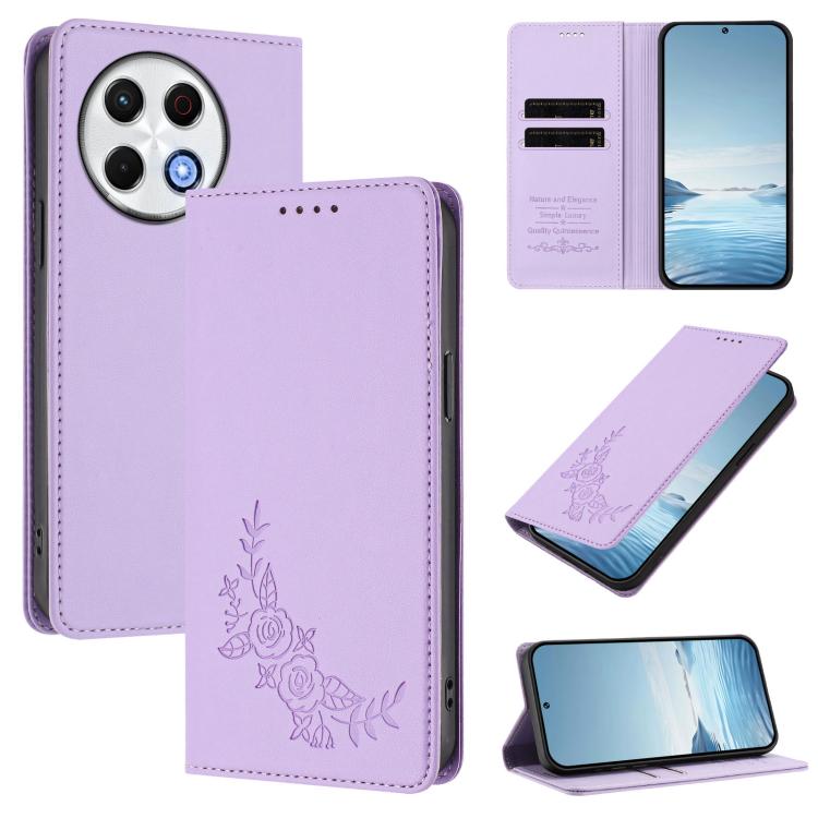 Peony Embossed Magnetic RFID Vegan Leather Phone Case, For Tecno Camon 30S / 30S Pro, For Tecno Pova 6 Neo 5G / Spark 30 5G, For Tecno Spark 30 Pro 4G, For Tecno Spark 30 4G, For Tecno Spark 30C 4G, For Tecno Spark 20 Pro 5G, For Tecno Spark 10 Pro Mag...
