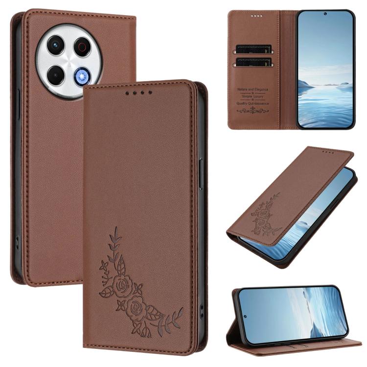 Peony Embossed Magnetic RFID Vegan Leather Phone Case, For Tecno Camon 30S / 30S Pro, For Tecno Pova 6 Neo 5G / Spark 30 5G, For Tecno Spark 30 Pro 4G, For Tecno Spark 30 4G, For Tecno Spark 30C 4G, For Tecno Spark 20 Pro 5G, For Tecno Spark 10 Pro Mag...