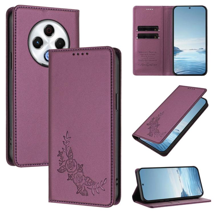 Peony Embossed Magnetic RFID Vegan Leather Phone Case, For Tecno Camon 30S / 30S Pro, For Tecno Pova 6 Neo 5G / Spark 30 5G, For Tecno Spark 30 Pro 4G, For Tecno Spark 30 4G, For Tecno Spark 30C 4G, For Tecno Spark 20 Pro 5G, For Tecno Spark 10 Pro Mag...