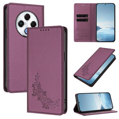 Peony Embossed Magnetic RFID Vegan Leather Phone Case, For Tecno Camon 30S / 30S Pro, For Tecno Pova 6 Neo 5G / Spark 30 5G, For Tecno Spark 30 Pro 4G, For Tecno Spark 30 4G, For Tecno Spark 30C 4G, For Tecno Spark 20 Pro 5G, For Tecno Spark 10 Pro Mag...