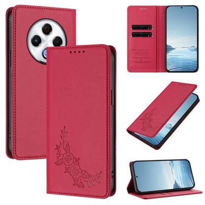 Peony Embossed Magnetic RFID Vegan Leather Phone Case, For Tecno Camon 30S / 30S Pro, For Tecno Pova 6 Neo 5G / Spark 30 5G, For Tecno Spark 30 Pro 4G, For Tecno Spark 30 4G, For Tecno Spark 30C 4G, For Tecno Spark 20 Pro 5G, For Tecno Spark 10 Pro Mag...