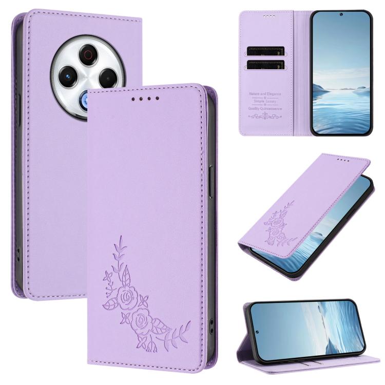 Peony Embossed Magnetic RFID Vegan Leather Phone Case, For Tecno Camon 30S / 30S Pro, For Tecno Pova 6 Neo 5G / Spark 30 5G, For Tecno Spark 30 Pro 4G, For Tecno Spark 30 4G, For Tecno Spark 30C 4G, For Tecno Spark 20 Pro 5G, For Tecno Spark 10 Pro Mag...