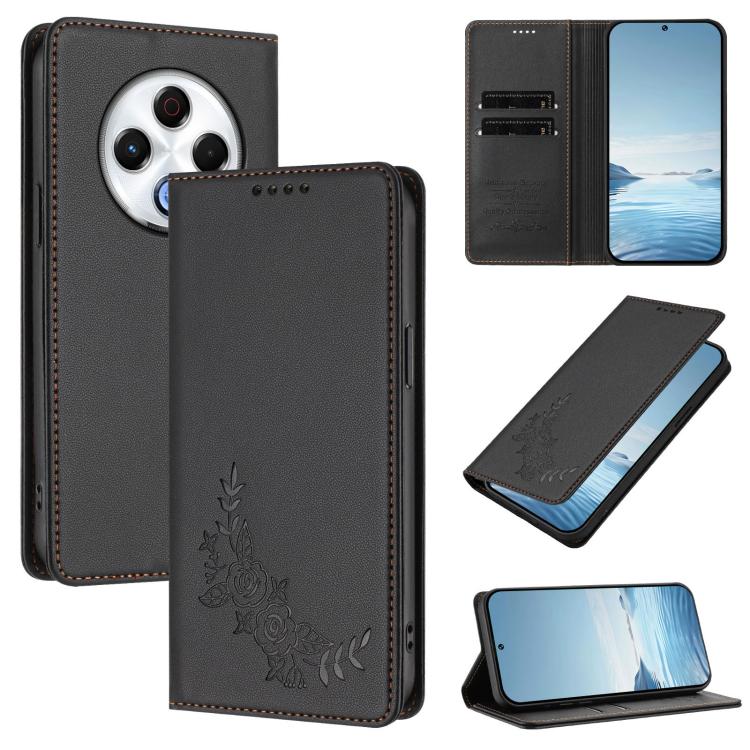 Peony Embossed Magnetic RFID Vegan Leather Phone Case, For Tecno Camon 30S / 30S Pro, For Tecno Pova 6 Neo 5G / Spark 30 5G, For Tecno Spark 30 Pro 4G, For Tecno Spark 30 4G, For Tecno Spark 30C 4G, For Tecno Spark 20 Pro 5G, For Tecno Spark 10 Pro Mag...