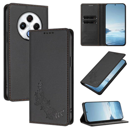 Peony Embossed Magnetic RFID Vegan Leather Phone Case, For Tecno Camon 30S / 30S Pro, For Tecno Pova 6 Neo 5G / Spark 30 5G, For Tecno Spark 30 Pro 4G, For Tecno Spark 30 4G, For Tecno Spark 30C 4G, For Tecno Spark 20 Pro 5G, For Tecno Spark 10 Pro Mag...