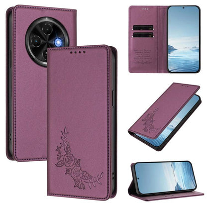 Peony Embossed Magnetic RFID Vegan Leather Phone Case, For Tecno Camon 30S / 30S Pro, For Tecno Pova 6 Neo 5G / Spark 30 5G, For Tecno Spark 30 Pro 4G, For Tecno Spark 30 4G, For Tecno Spark 30C 4G, For Tecno Spark 20 Pro 5G, For Tecno Spark 10 Pro Mag...